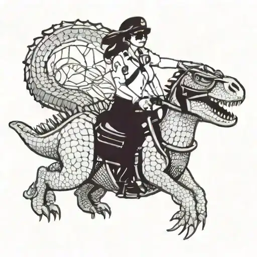 A Stylish Female Police Officer Wearing Sunglasses While Riding A Dinosaur