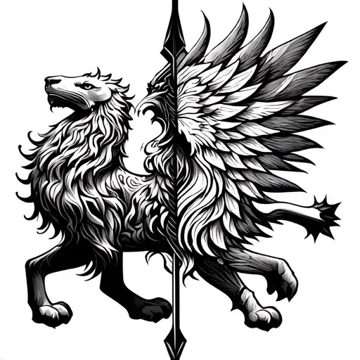 Half Phoenix With Half Lion With Arrow