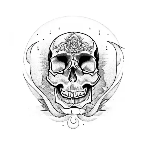 Skull With Hourglass And Candle