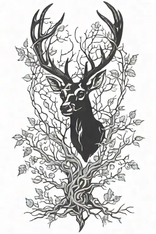 Deer Skull Tree Branch Antlers Intertwined