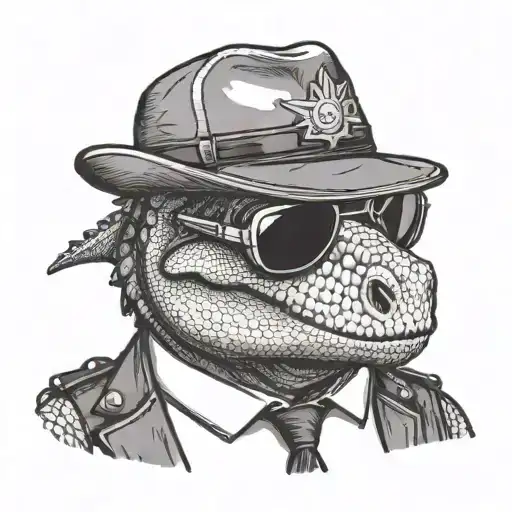 A Dinosaur Wearing Sunglasses With A Uk Police Hat On Top