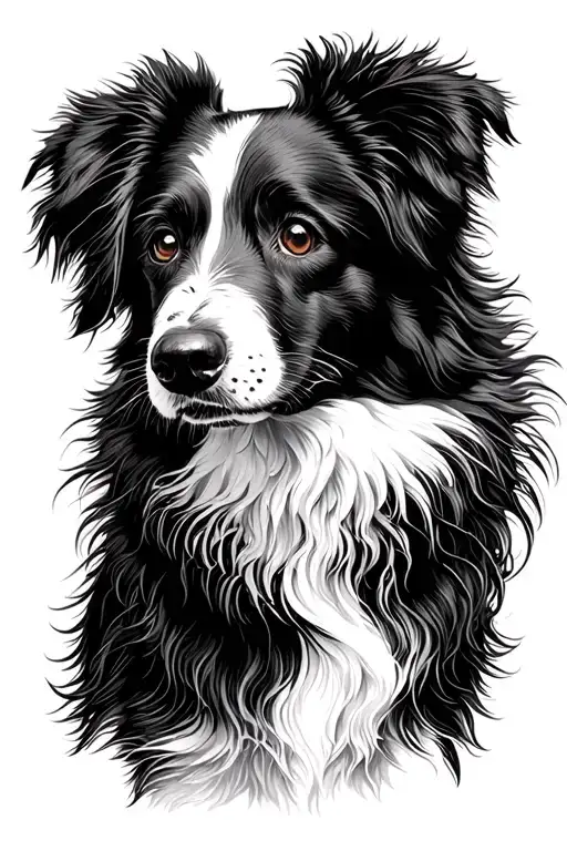 Black And White Border Collie With Floppy Ears Herding