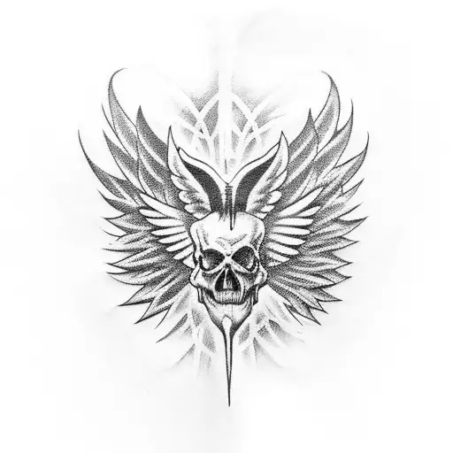 Devilish Person Walks Away And Behing Him Lays On The Ground Two Angel Wings