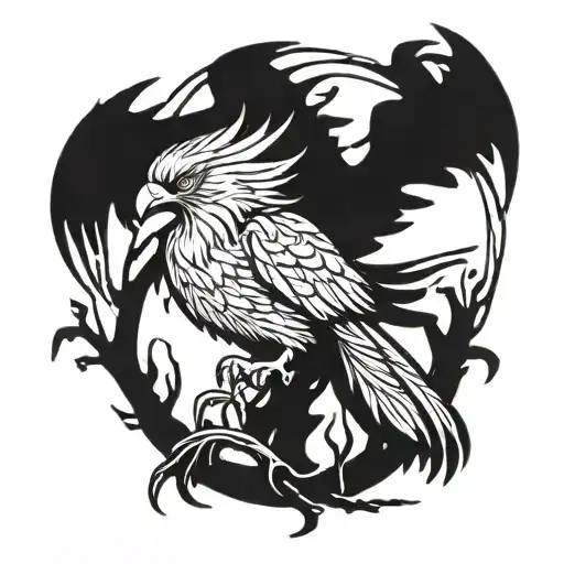 A Sketchy Outline Of A Phoenix Perched On A Branch In A Sketch Style