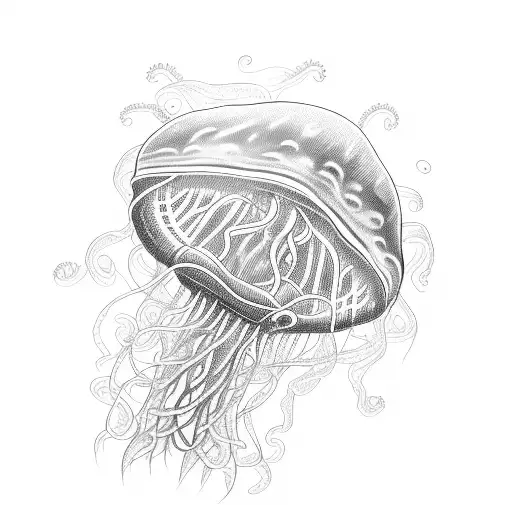 Jellyfish Tenticals Line Drawing