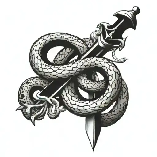 Two Snakes Symmetrically Coiled Around The Sword