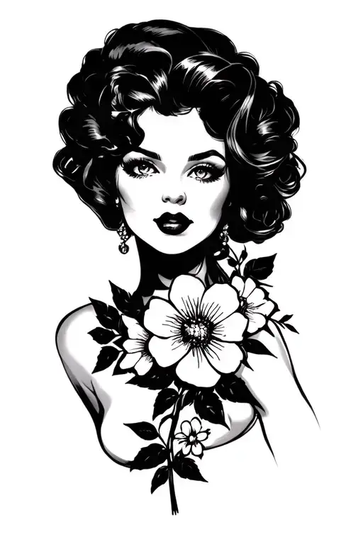 Pinup Girl With Flowers