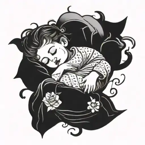Little Beautiful Woman Sleep In Big Hand