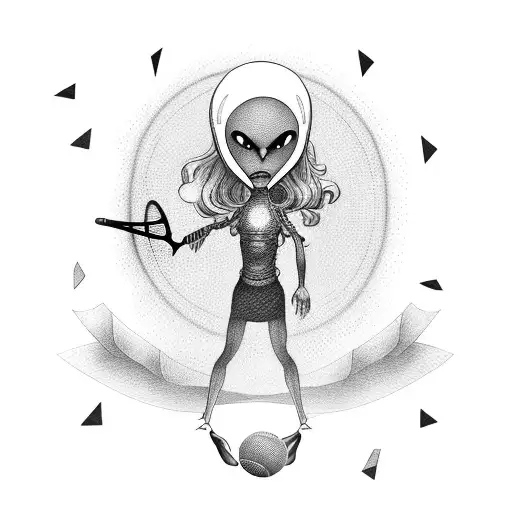 Alien Girl Playing Tennis