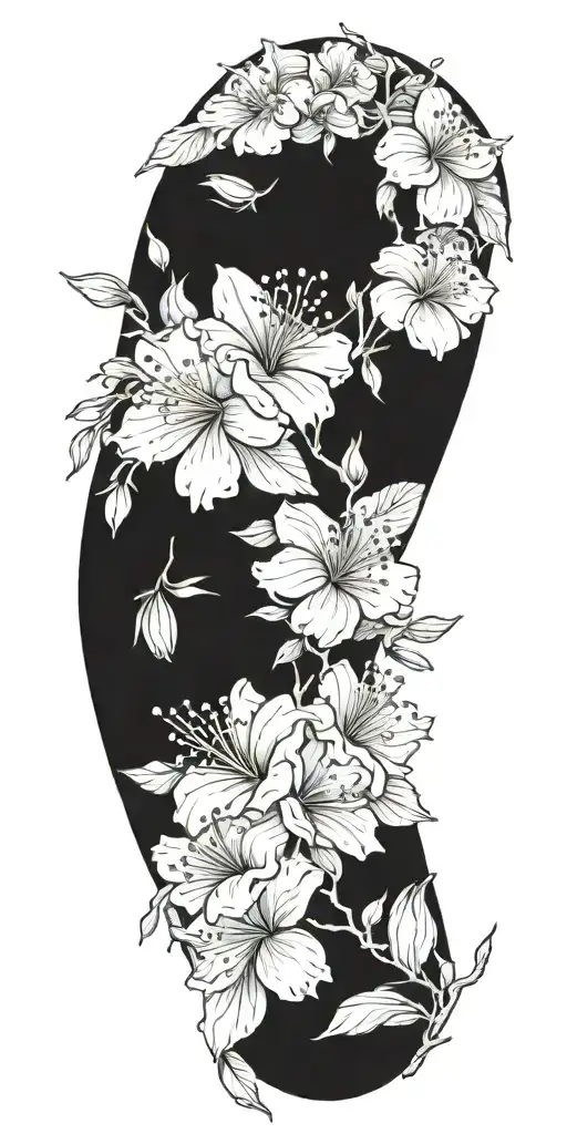 Cherry Blossoms With Roses Mayflowers Hibiscus