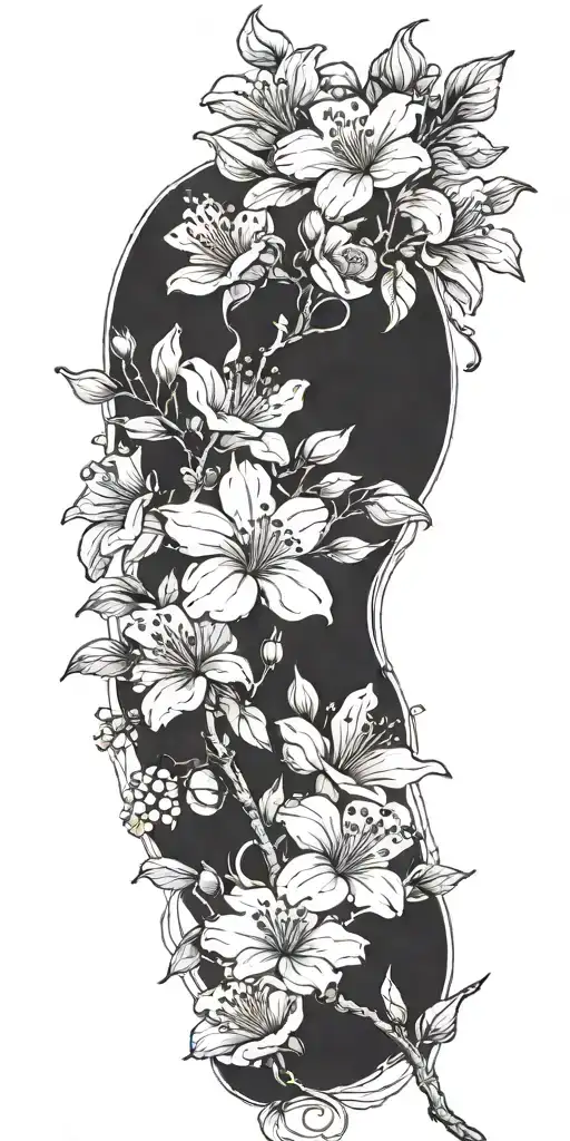 Cherry Blossoms With Roses Mayflowers Hibiscus