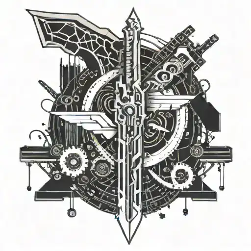 A Futuristic Cyberpunk Sword Design Intertwined With Circuitry And Computer Components