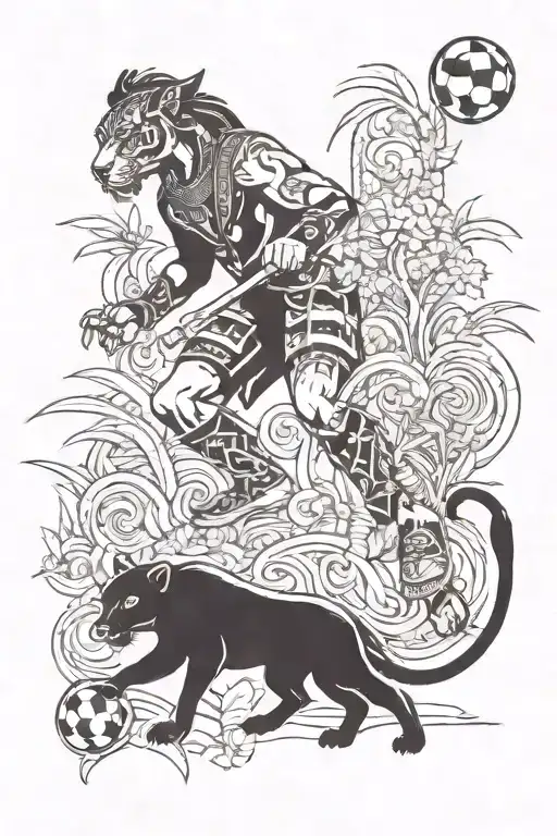 A Tribal Warrior Playing Soccer With A Panther In A Costa Rican Jungle