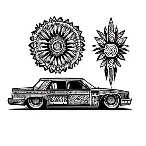 Aztec Drawing With A Mexican Lowrider Vibe