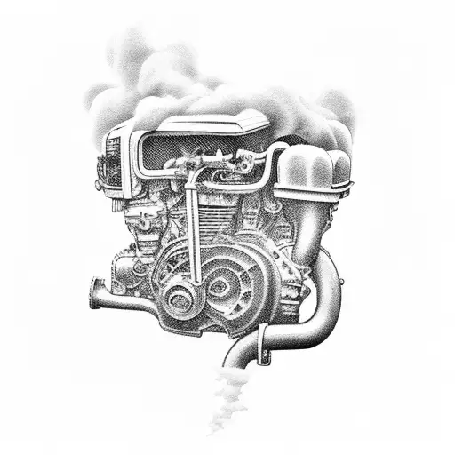 Car Engine Black And White Design With Clouds Or Smoke