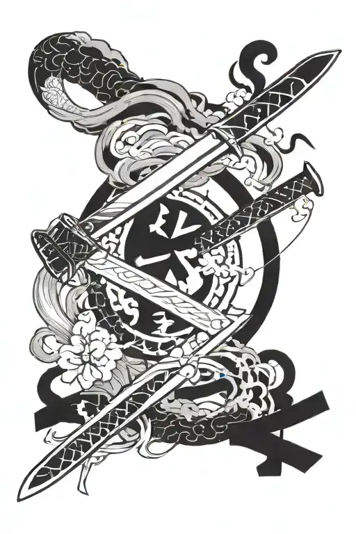 A Minimalist Representation Of A Katana Sword With Japanese Calligraphy