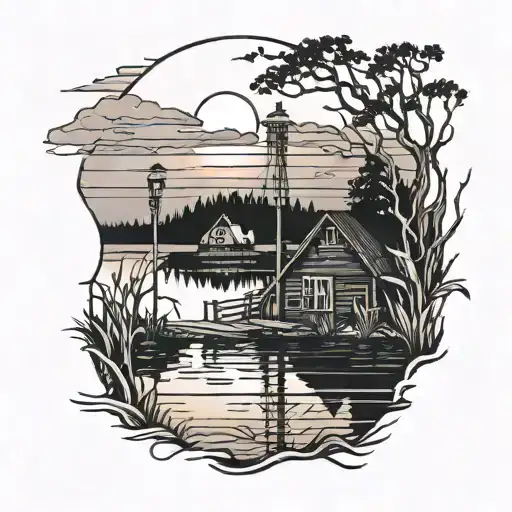 Marsh With A Dock And The Sunset