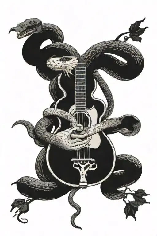 A Surreal Scene Of A Snake Playing A Guitar In A Dramatic Setting