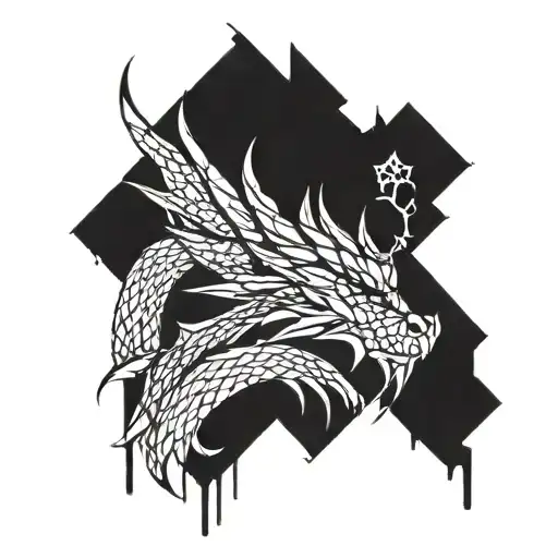 A Geometric Pattern Of A Dragon Made Up Of Digital Pixels
