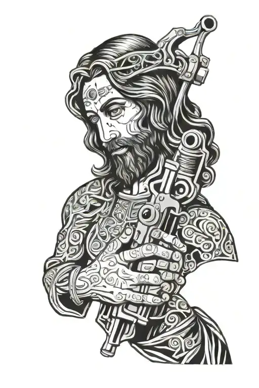 Jesus Holding Tattoo Gun