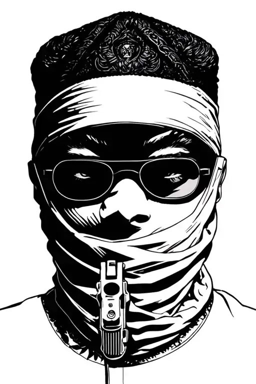 Guns And Man In Ski Mask Holding