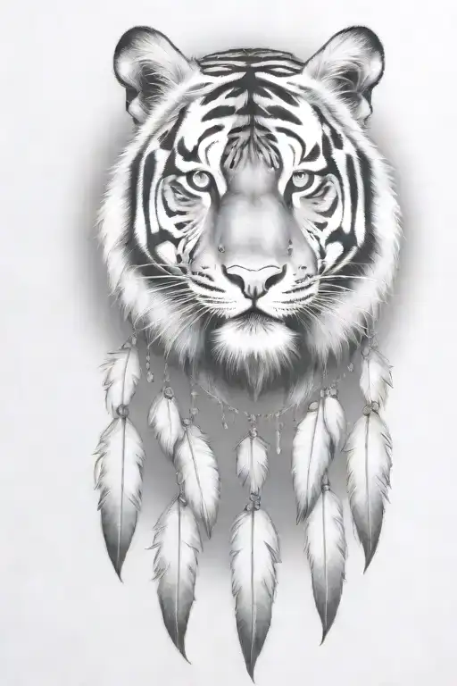 Tiger With Feathers Dangling Jems And Crystals