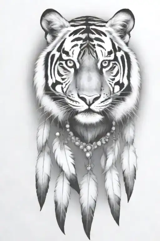 Tiger With Feathers Dangling Jems And Crystals