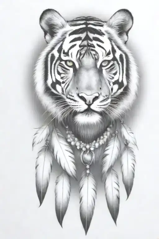 Tiger With Feathers Dangling Jems And Crystals
