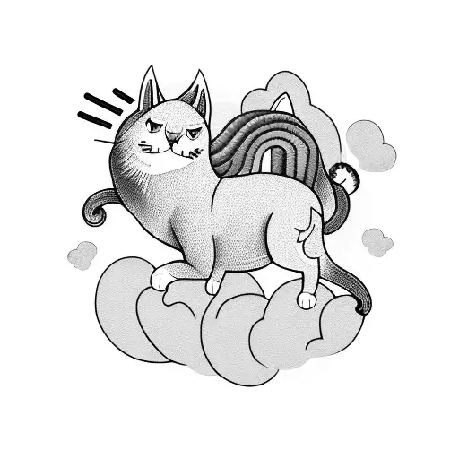 Cat Riding A Unicorn Flying Over A Rainbow