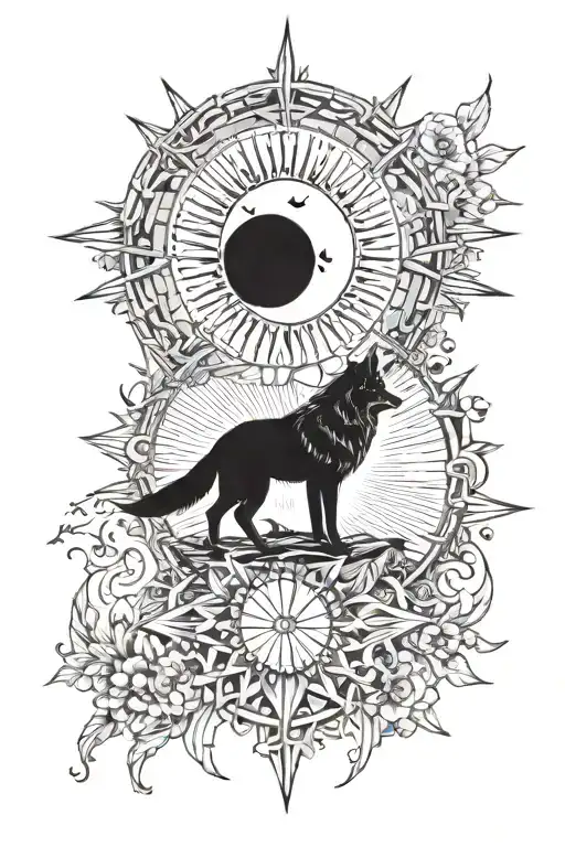 Momento Mori Wolf And A Moon An Sun Rays Included