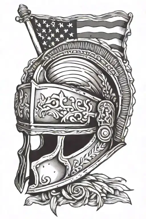 Traditional Roman Spartan Helmet With The American Flag Dropped Over