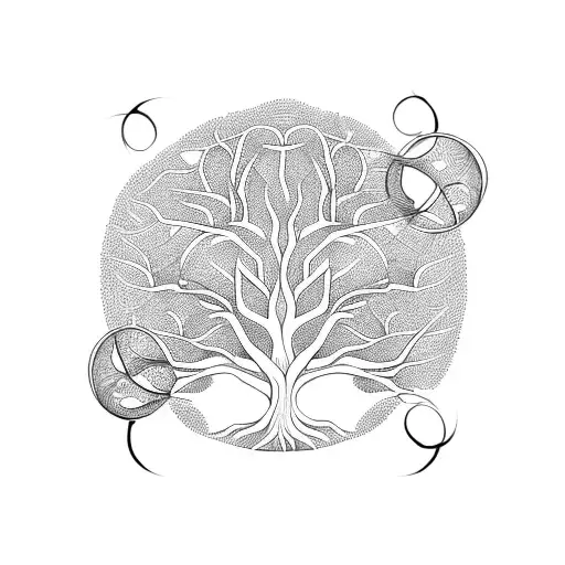 Tree Of Life With 8 Circles Around