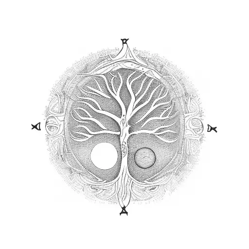 Tree Of Life With 8 Circles Around The Tree