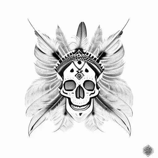 Indian Skull Head With Feathers