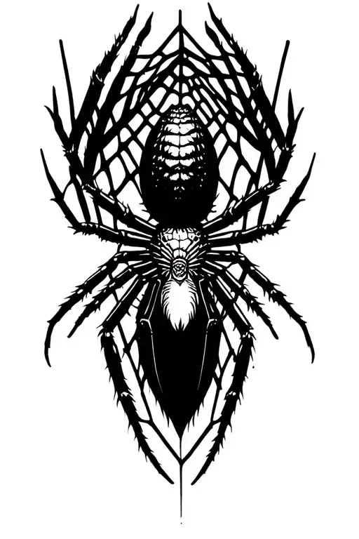 Blackwork Spider With Spider Webs Surrounding