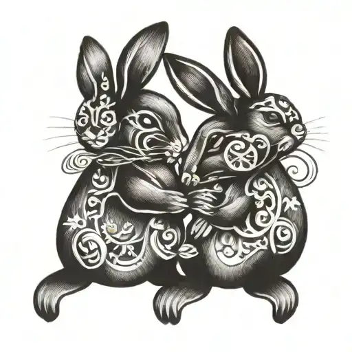 A Tattoo Design Featuring Two Intertwined Bunnies To Symbolize Friendship And Sisterhood