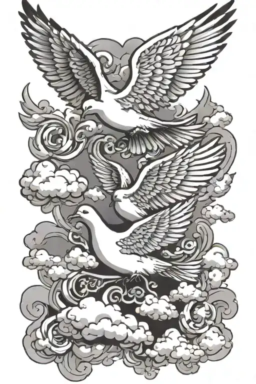 Dove And Angel With Clouds