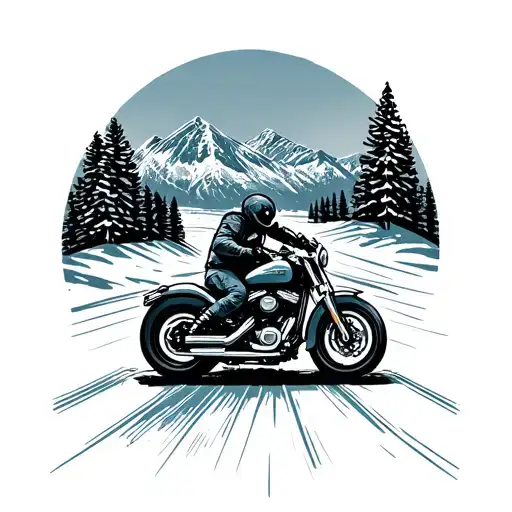 Snow Capped Mountains In The Background Of A Harley Motorcycle Ride