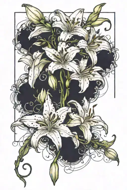 A Vine Of White Lilies With Falling Petals Traveling Down The Wrist To The Thumb
