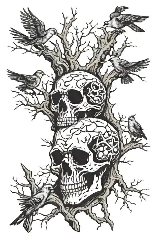 Dead Tree With Skulls And Birds