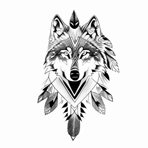 Wolf Face Mixed With Indian Hat