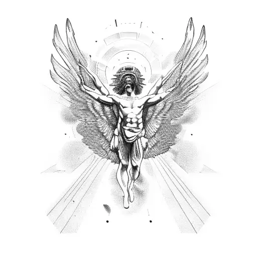 Icarus From Greek Mithology With Burning Wings Meeting Apollo
