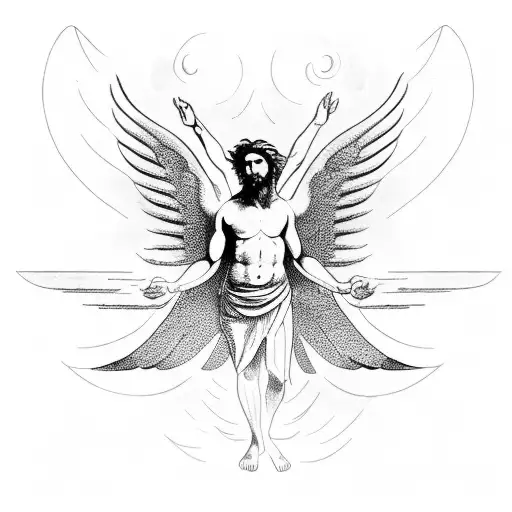 Icarus From Greek Mithology With Burning Wings Meeting Apollo