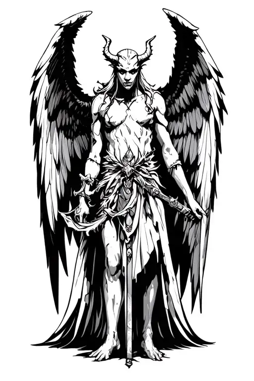 Angle And Demon Half Angel Standing Guard