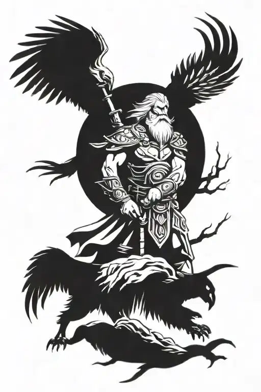 Odin Surrounded By Ravens And Lightning