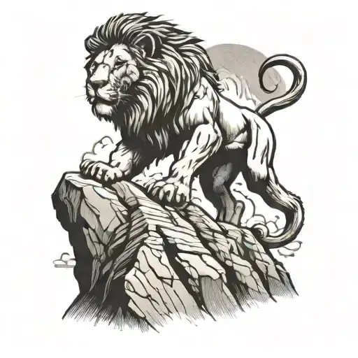 A Lion Wearing Boxing Gloves Standing On Top Of A Mountain