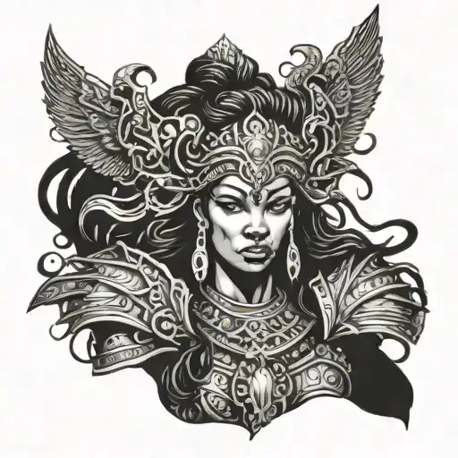 Ancient Black Warrior Goddess With Intricate Armor And A Fierce Expression