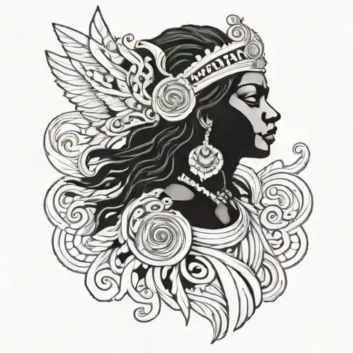 A Tattoo Design Of The Black Greek Goddess Athena In A Blackwork Style