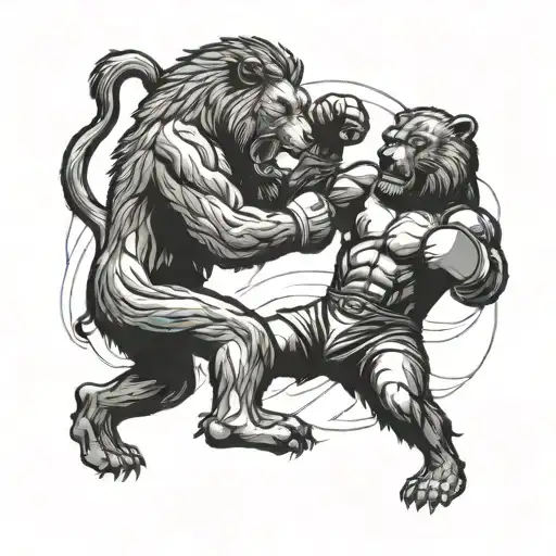 A Lion And A Bear Engaged In A Boxing Match Taking Place
