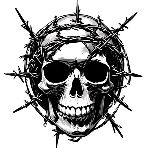 Skull With Nvg And Barbed Wire Around It
